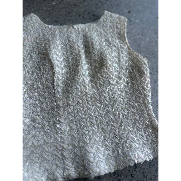 Stephen O’Grady Women Sm Top White Sequin Sleeveless Vintage Formal Glam Vintage - Picture 2 of 4